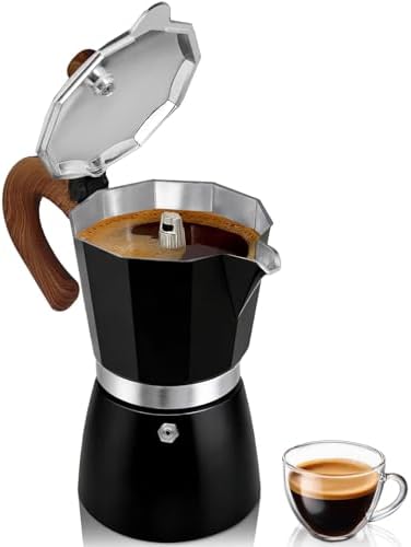 Coffee Maker Stovetop Espresso Maker 9 Cup Aluminum Moka Pot Percolator 15oz 450ml Easy Brewing for Electric Ceramic Stoves Home Camping Italian Cuban Café Classic Black