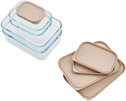 Glass Food Storage Containers with Lids - 10 Piece - 3 x 25.4 oz & 2 x 57.5 oz Glass with BPA-Free Leak Resistant Stackable Lids - Microwave, Oven & Dishwasher Safe - Ideal for Meal - Cashew Cream