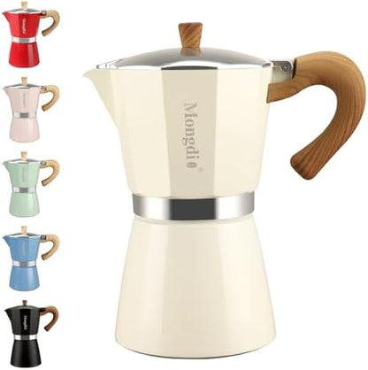 Mongdio Stovetop Espresso Maker Moka Pot, Cuban Coffee Maker Stove top coffee maker Moka Italian Espresso Greca Coffee Maker Brewer Percolator, 6 Espresso Cups, 10 oz - White