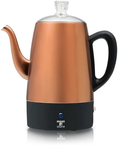 Moss & Stone 10 Cup Copper Electric Percolator Coffee Pot, Stainless Steel