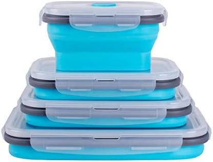 Collapsible Food Storage Containers with Airtight Lid & Air Vent, 4 Sizes, Kitchen Stacking Silicone Collapsible Meal Prep Container Set for Leftover, Microwave Freezer Dishwasher Safe, Blue, Set of 4