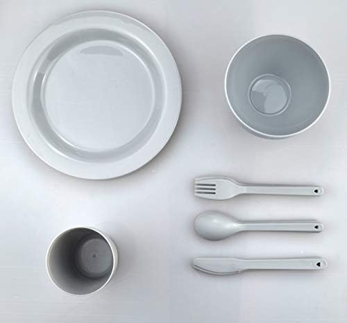 Plastic Plates and Bowls Sets,College Dorm Room Essentials Dishes Set Camping Plates,Dinnerware Accessories Mess Kit-Microwaveoven Safe BPA-Free with Mesh Bag-24PCS