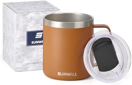 SUNWILL Insulated Coffee Mug, Stainless Steel 14 oz, Splash-Proof Lid