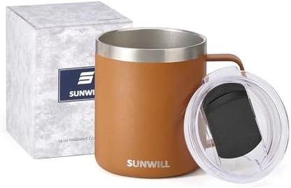 SUNWILL Insulated Coffee Mug, Stainless Steel 14 oz, Splash-Proof Lid