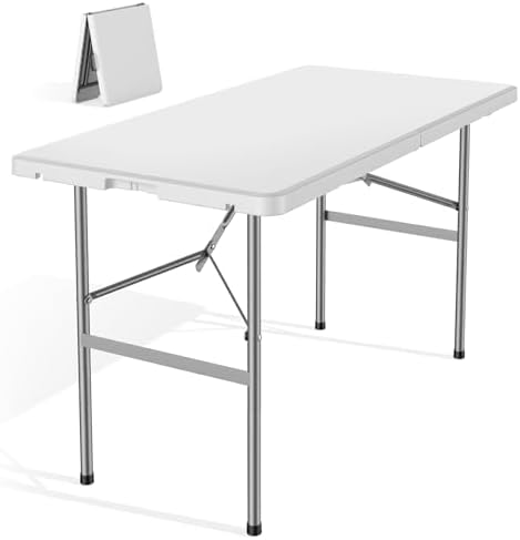DUMOS 4 FT Folding Picnic Table, Portable Plastic Table, Easy to Keep