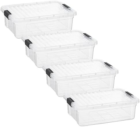 Superio 7.4 Quart Clear Plastic Storage Bin with Lid, Stackable Organizer Box, BPA-Free Storage Container for Home, Garage, School & Office, 4 Pack