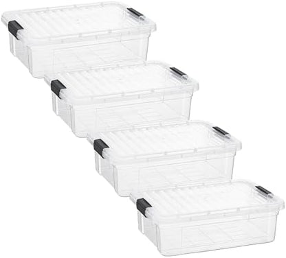 Superio 7.4 Quart Clear Plastic Storage Bin with Lid, Stackable Organizer Box, BPA-Free Storage Container for Home, Garage, School & Office, 4 Pack