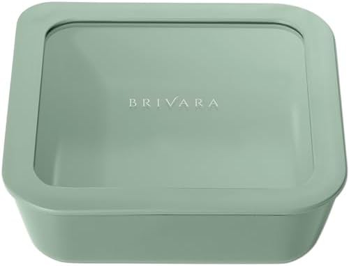 Glass Food Storage Container with Lid, 5-Cup Medium Square | Microwave-Safe Airtight Lid, Oven-Safe Ceramic-Coated Glass | Zero Plastic, No PFAS/PFOA/BPA, Reusable [Willow]