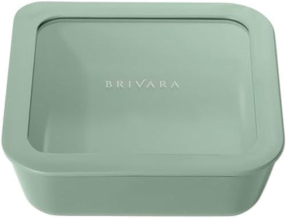 Glass Food Storage Container with Lid, 5-Cup Medium Square | Microwave-Safe Airtight Lid, Oven-Safe Ceramic-Coated Glass | Zero Plastic, No PFAS/PFOA/BPA, Reusable [Willow]