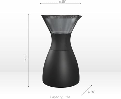 asobu Black Insulated Pour Over Coffee Maker (32 oz.) Double-Wall Vacuum, Stainless-Steel Filter, Stays Hot Up to 12 Hours (Black)