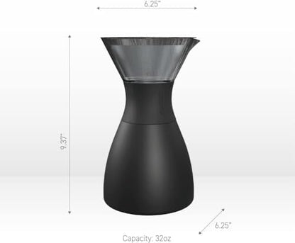 asobu Black Insulated Pour Over Coffee Maker (32 oz.) Double-Wall Vacuum, Stainless-Steel Filter, Stays Hot Up to 12 Hours (Black)