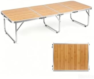 Moosinily Small Camping Table 4FT Folding Picnic Table Foldable Low Camp Table Portable Short Aluminum Outdoor Short Floor Beach BBQ Travel Yellow 47.2×15.7 inch