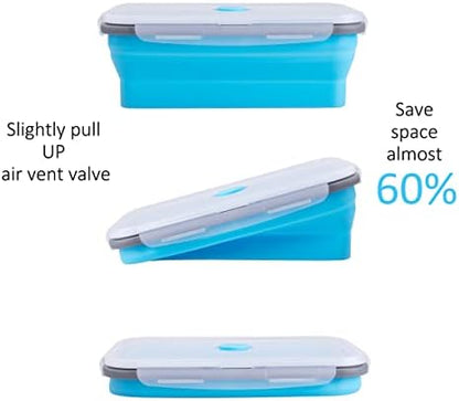 Collapsible Food Storage Containers with Airtight Lid & Air Vent, 40.5 oz, Kitchen Stacking Silicone Collapsible Meal Prep Container Set for Leftover, Microwave Freezer Dishwasher Safe, Blue, Set of 4