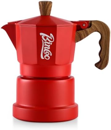 Bincoo Three-valve Espresso Maker Stovetop,2 Cups Camping Moka Pot Espresso Italian Coffee Maker,Rich Crema,Easy to Use (Red)