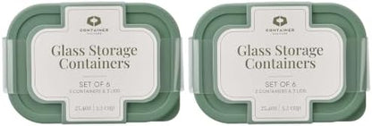 DURA LIVING Glass Food Storage Containers with Lids — 12 Piece — 24.4 oz Glass with BPA-Free Leak Resistant Stackable Lids — Microwave, Oven & Dishwasher Safe — Ideal for Meal Prep & More - Soft Sage