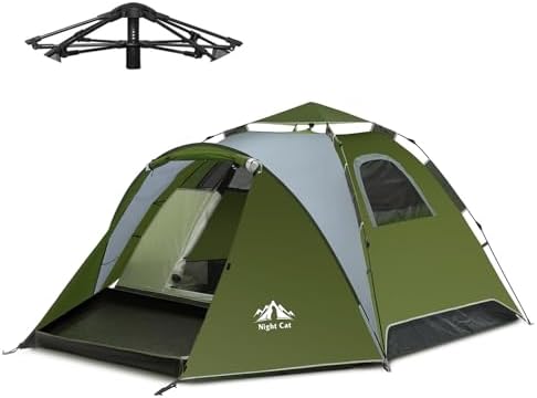 Night Cat Pop Up Tent 2-3 Persons Instant Set Up Tent with Footprint Tarp & Porch, Automatic Double Layer Waterproof Camping Tent with Rainfly