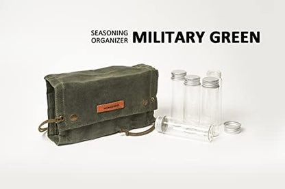 Camping Spice Kit, 9 Jars with Labels & Funnel (MILITARY GREEN)