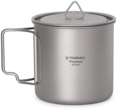 TOMSHOO 650ml/22oz Titanium Mug Camping Titanium Pot with Lid