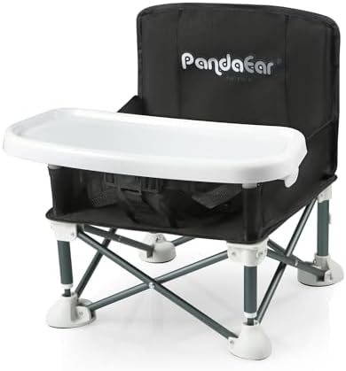 PandaEar Portable Baby Seat Travel| Compact Fold with Straps for Indoor/Outdoor Use| Great for Camping, Beach, Lawn |Toddlers, Kids, Boys, Girls (Black)