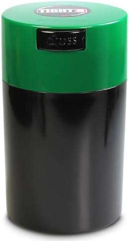 Tightvac - 1 oz to 6 ounce Airtight Multi-Use Vacuum Seal Portable Storage Container for Dry Goods, Food, and Herbs - Dark Green Cap & Black Body