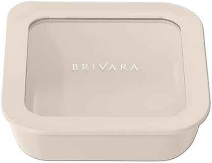 Glass Food Storage Container with Lid, 2.5-Cup Small Square | Microwave-Safe Airtight Lid, Oven-Safe Ceramic-Coated Glass | Zero Plastic, No PFAS/PFOA/BPA, Reusable [Crema]