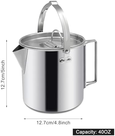 Camping Tea Kettle, Portable 1.2L Coffee Pot, Silver