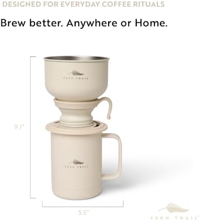 Pour over coffee maker, 12 oz insulated mug with lid, stainless steel reusable coffee filter, BPA-Free, (Cream)