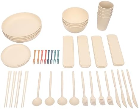VBESTLIFE Dinnerware Sets, Unbreakable Plates Bowls Cups Reusable for 4 People, Shatterproof Dishwasher Microwave Safe, for Home Camping Picnic