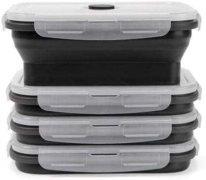 Collapsible Silicone Food Storage Containers Set with Lid & Air Vent,Foldable Lunch Containers(4PCS,Black,27oz)