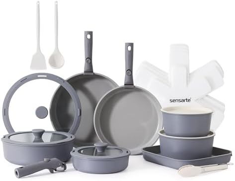 SENSARTE 24 Piece Ceramic Detachable Handle Pots and Pans Set Gray