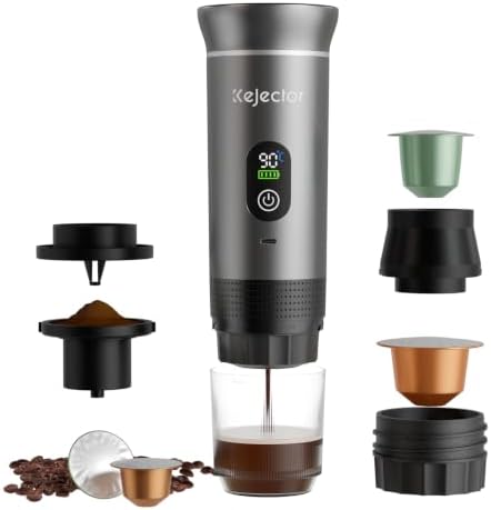 kejector Portable Coffee Maker Espresso Machine for Travel Nano Car Coffee Maker Compatible with Ground Coffee & Capsule for RV, Hiking Camping Office, Travel Espresso Maker Electric Coffee Machine