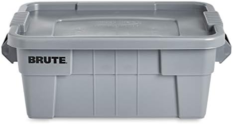 Rubbermaid Commercial Products BRUTE Tote Storage Bin with Lid, 14-Gallon, Gray, Rugged/Reusable Boxes for Moving/Camping/Garage/Basement Storage, Pack of 6