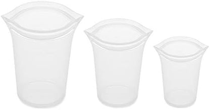 Zip Top Reusable Food Storage Bags | 3 Cup Set [Frost] | Silicone Meal Prep Container | Microwave, Dishwasher and Freezer Safe | Made in the USA