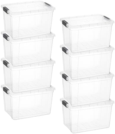 Superio 14.7 Quart Clear Plastic Storage Boxes with Lids, Stackable Organizer Containers, BPA-Free Storage Bins for Home, Office, School & Dorm, 8 Pack