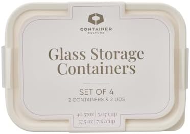Glass Food Storage Containers with Lids — 4 Piece — 57.5 oz & 40.57 oz Glass with BPA-Free Leak Resistant Stackable Lids — Microwave, Oven & Dishwasher Safe — Ideal for Meal Prep & More Vanilla Mist