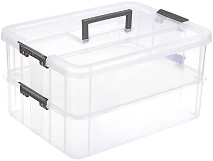 JUXYES 2-Tiers Plastic Stack Carry Storage Containers Box wih Handle Lids
