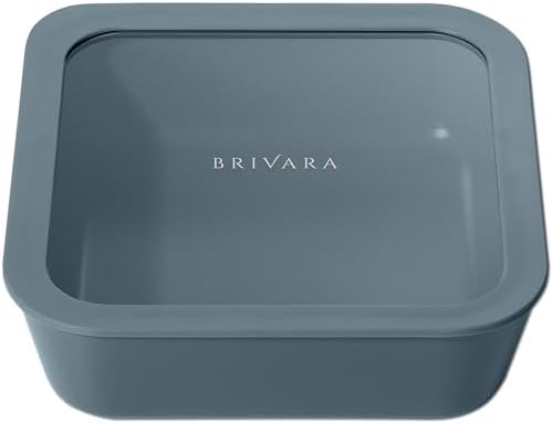 Glass Food Storage Container with Lid, 8-Cup Large Square | Microwave-Safe Airtight Lid, Oven-Safe Ceramic-Coated Glass | Zero Plastic, No PFAS/PFOA/BPA, Reusable [Dusk]