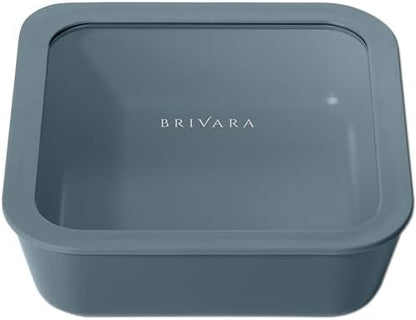 Glass Food Storage Container with Lid, 8-Cup Large Square | Microwave-Safe Airtight Lid, Oven-Safe Ceramic-Coated Glass | Zero Plastic, No PFAS/PFOA/BPA, Reusable [Dusk]