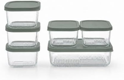 Glass Food Storage Containers with Lids - 12 Piece - 3 x 10.5 oz, 1 x 26.5 oz & 2 x 40.57 oz Glass with BPA-Free Leak Resistant Stackable Lids - Microwave, Oven & Dishwasher Safe - Ideal - Soft Sage