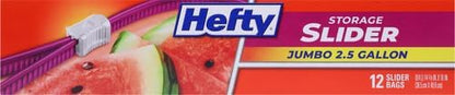Hefty Slider Jumbo Storage Bags, 2.5 Gallon Size, 12 Count (Pack of 2)