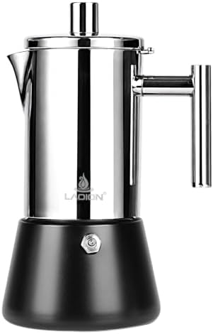 LAOION Stovetop Espresso Maker, 6Cup 10 oz Moka Pot, Stainless Steel