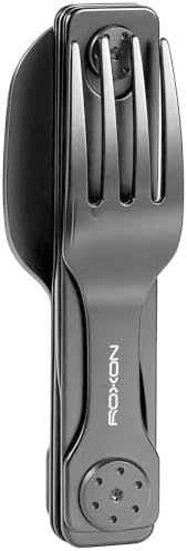 ROXON 3-in-1 Camping Utensils Set (Knife, Spoon, Fork) Titanium-Plated Grey