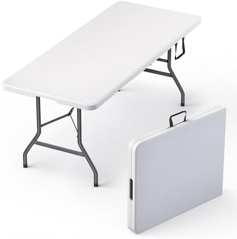 10 Pack of 6 Feet Foldable Table with Built in Handle & Steel Legs | 6FT Heavy Duty Folding Portable | Perfect for Party, Dining, Wedding, Events, Picnic Indoor, Outdoor, Camping, Utility Folding