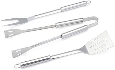 Amazon Basics 4-Piece Stainless Steel BBQ Grilling Tool Set with Carry Bag, Rust-Resistant, Dishwasher Safe