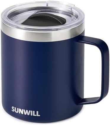 SUNWILL Insulated Coffee Mug, Stainless Steel 14 oz, Splash-Proof Lid