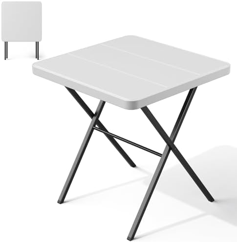 27'' Square Folding Table, Foldable Table No Assembly 400lbs Weight Capacity, Heavy Duty Portable Picnic Card Table for Camping, Patio, Dining, Indoor, Outdoor(White)