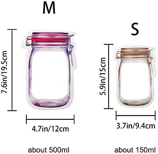 60Pcs Mason Jar Zipper Bags Reusable Snack Bags Portable Food Storage Snack Zipper Bags for Kitchen Travel Camping Picnic Organizer (15S 15M 15L 15T)