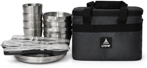 Camping Dinnerware Set, 304 Mess Kit, Portable for 3-4 Person, with Bag