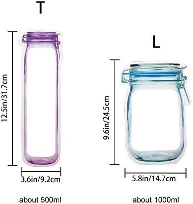 60Pcs Mason Jar Zipper Bags Reusable Snack Bags Portable Food Storage Snack Zipper Bags for Kitchen Travel Camping Picnic Organizer (15S 15M 15L 15T)