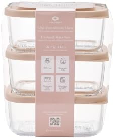 Glass Food Storage Containers with Lids — 6 Piece — 24.4 oz Glass with BPA-Free Leak Resistant Stackable Lids — Microwave, Oven & Dishwasher Safe — Ideal for Meal Prep & More - Cashew Cream